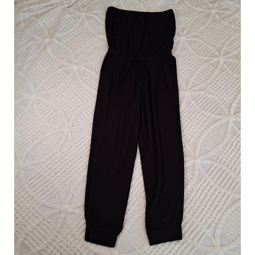 Michael Stars Womens Medium Penelope Strapless Jumpsuit Black Ankle Spandex NWT